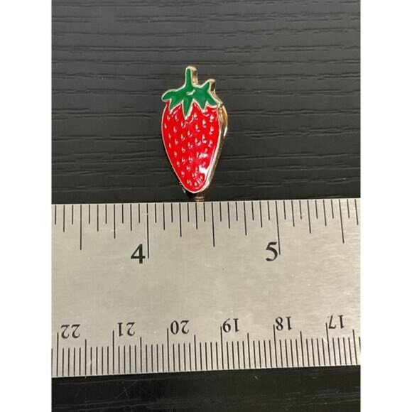 Strawberry-Shaped Enamel Lapel Pin With Gold-Tone Back - Picture 3 of 4